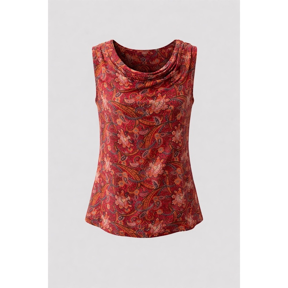 Chaps Classics Womens Red Paisley Cowl Neck Sleeveless Blouse Top Size L‎